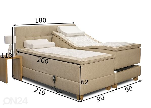 Moottorisänky kaksinkertaisella jousituksella Hypnos Hermes 180x200 cm mitat