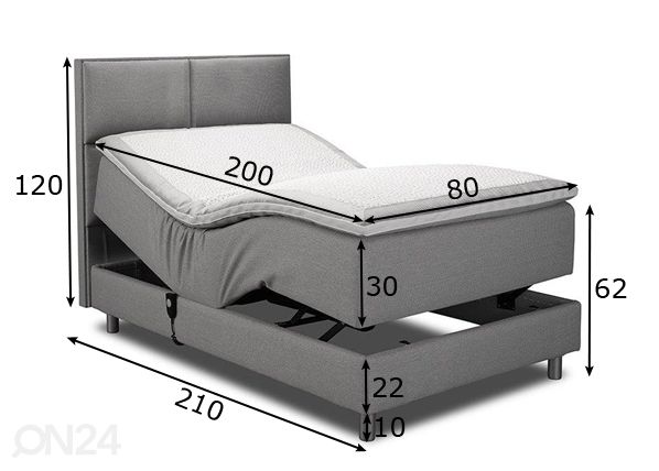 Moottorisänky kaksinkertaisella jousituksella Hypnos Hermes 80x200 cm mitat