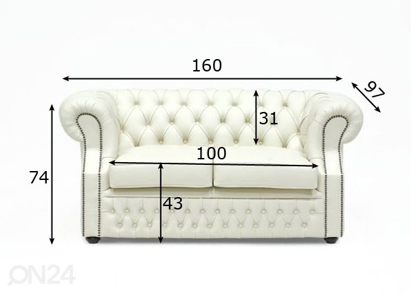 Nahkasohva Chesterfield 2 mitat
