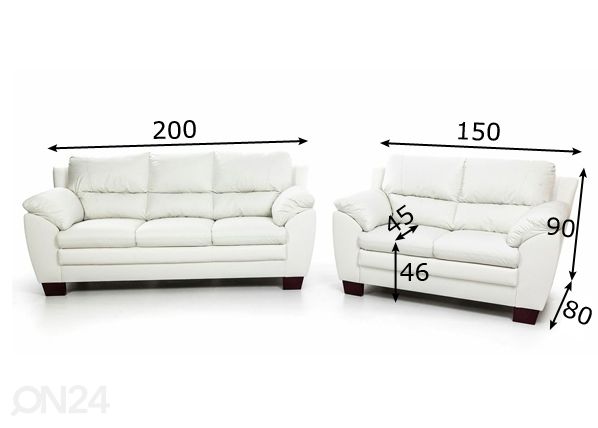 Nahkasohvaryhmä Emma 3+2 mitat