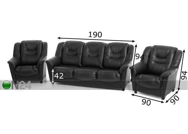 Nahkasohvaryhmä Mann 3+1+1 mitat