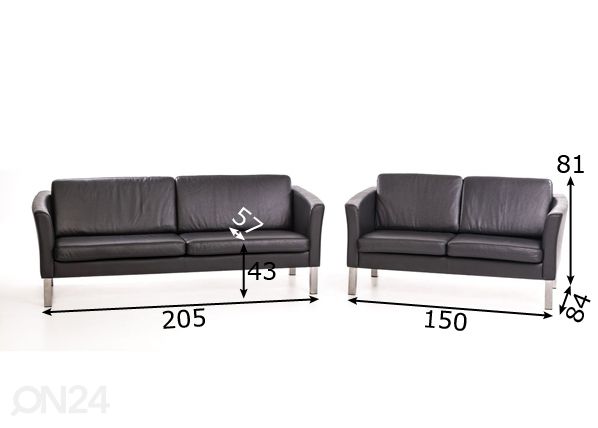 Nahkasohvat Boss 3+2 mitat