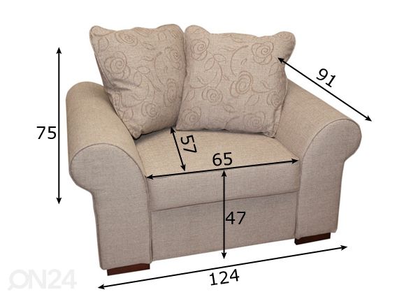 Nojatuoli Bella mitat