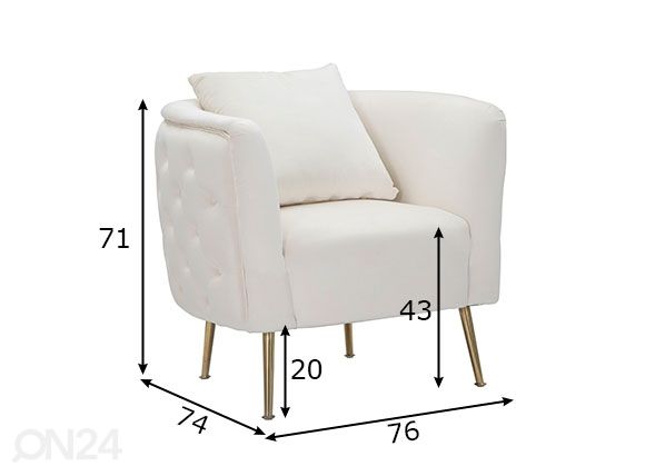 Nojatuoli Glam, kermanvalkoinen/ kullanvärinen mitat