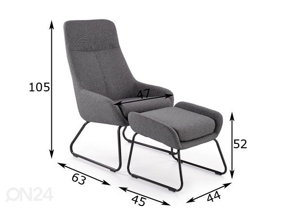 Nojatuoli ja rahi mitat