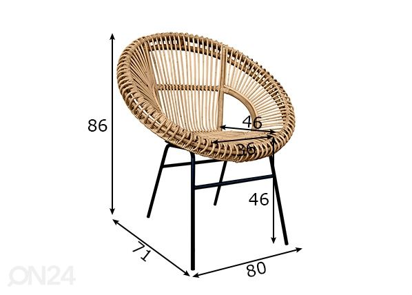 Nojatuoli Rattan mitat