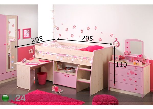 Nuorisosänky+kirjoituspöytä ZOE 90x200 cm mitat