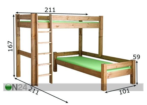 Nurkkakerrossänky FÖÖNIKS 90x200 cm mitat