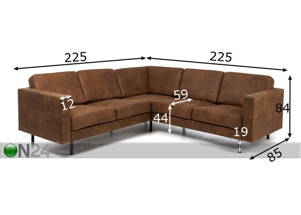 Nurkkasohva Linea 2N2 mitat