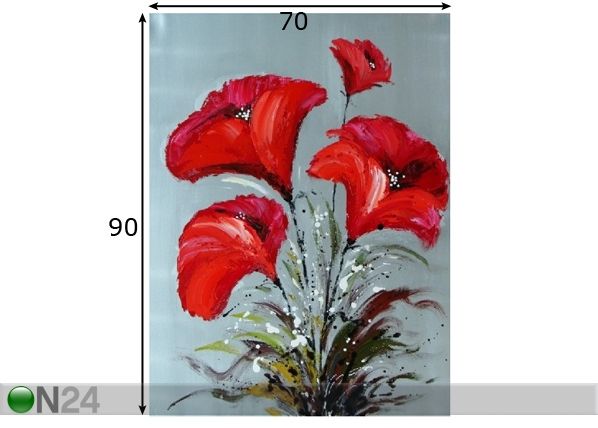 Öljymaalaus kankaalla PUNAISET KUKAT 90x70 cm mitat
