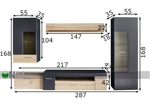 Olohuoneen kalusteet Bella mitat