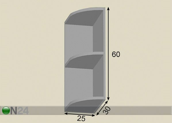 Päätyhylly 25 cm mitat