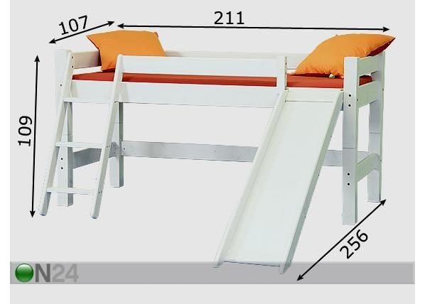 Parvisänky ja liukumäki FÖÖNIKS 90x200 cm mitat
