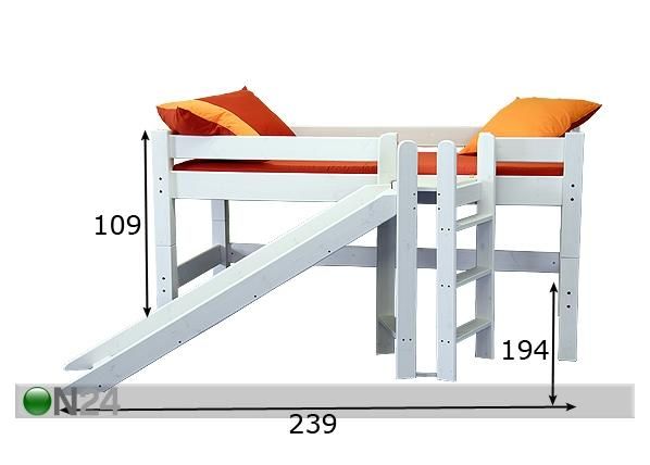 Parvisänky ja liukumäki FÖÖNIKS 90x200 cm, liukumäellä mitat