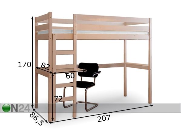 Parvisänky, koivu 80x200 cm mitat