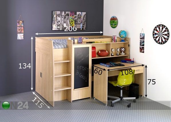 Parvisänky yhdistelmä JACK 90x200 mitat