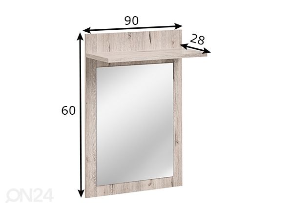 Peili 60x90 cm mitat