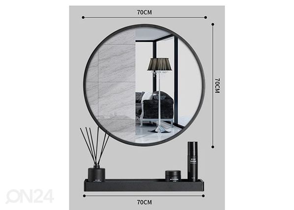 Peili ja hylly Ø70 cm, musta mitat