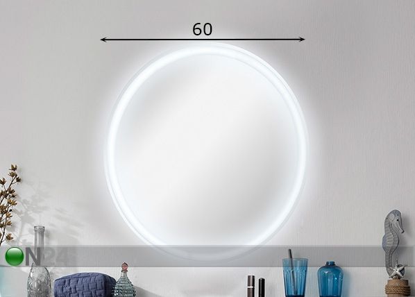 Peili valaistuksella Lima Ø 60 cm mitat
