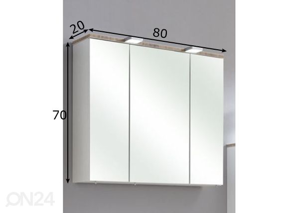 Peilikaappi LED-valaisimella 34, 80cm mitat
