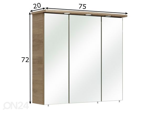Peilikaappi LED-valaisimella 37-II mitat