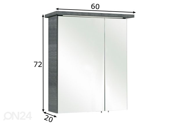 Peilikaappi LED-valaistuksella 84-I mitat