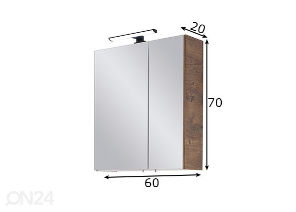 Peilikaappi LED-valolla mitat