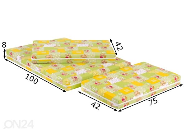 Pidennettävä lasten patja kookoksella Pipi 75x100+42+42 cm mitat