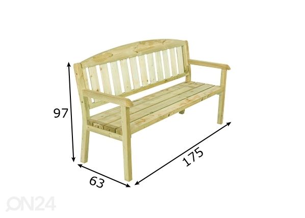 Pihapenkki 3-istuttava mitat