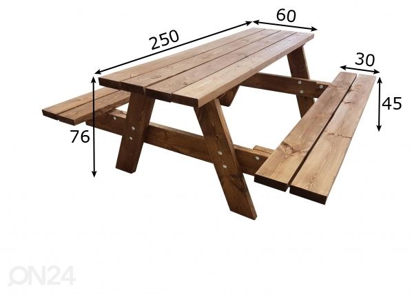 Piknik-pöytäryhmä 250 cm mitat