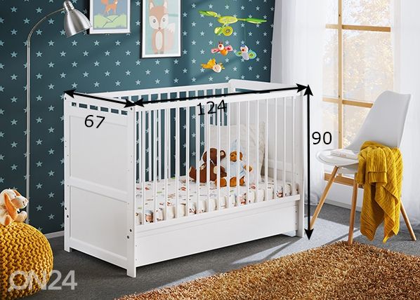 Pinnasänky Tymek Plus 60x120 cm, valkoinen mitat