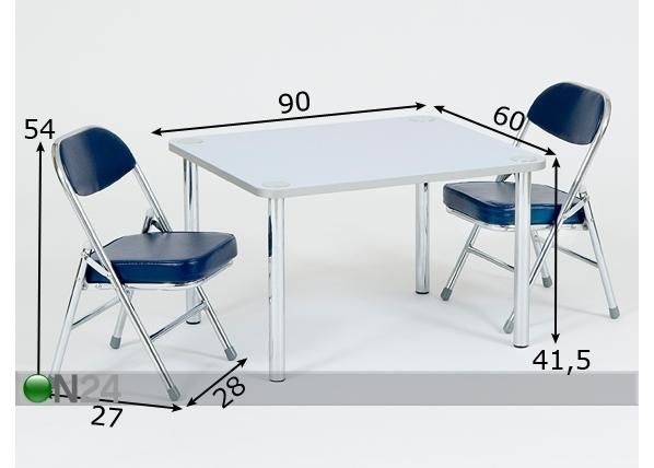 Pöytä ja tuolit, lapsille mitat