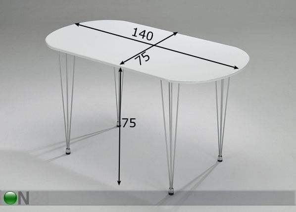 Pöytä SANDY 75x140 cm, valkoinen mitat