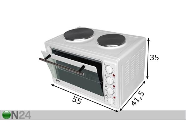 Pöytäliesi ja uuni ECG ET3333WHITE mitat