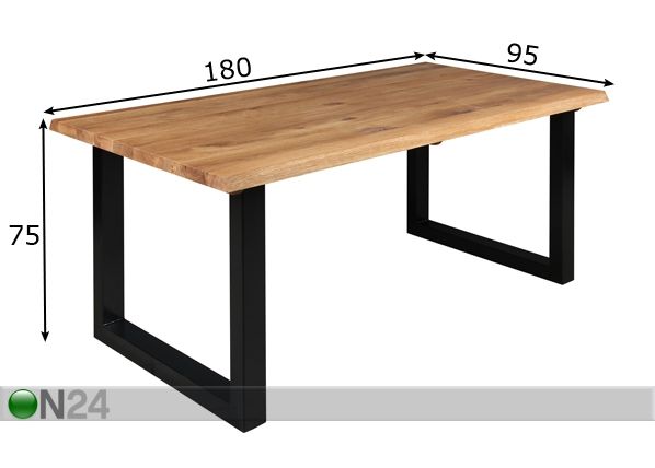 Puinen ruokapöytä BERGAMO 180x95 cm mitat