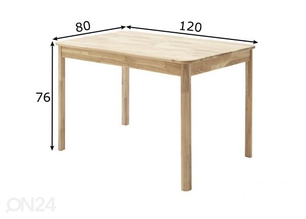 Puinen ruokapöytä Oskar 120x80 cm mitat