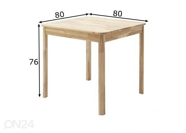 Puinen ruokapöytä Oskar 80x80 cm mitat