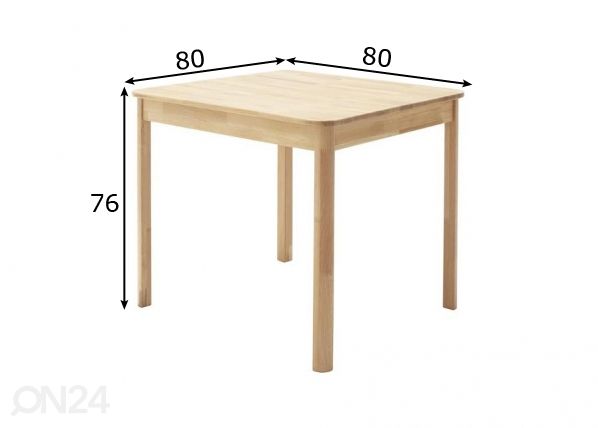 Puinen ruokapöytä Oskar 80x80 cm mitat