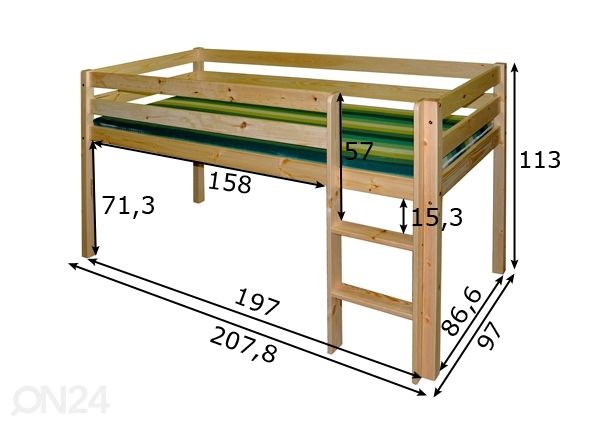 Puoliparvisänky 90x200 cm mitat