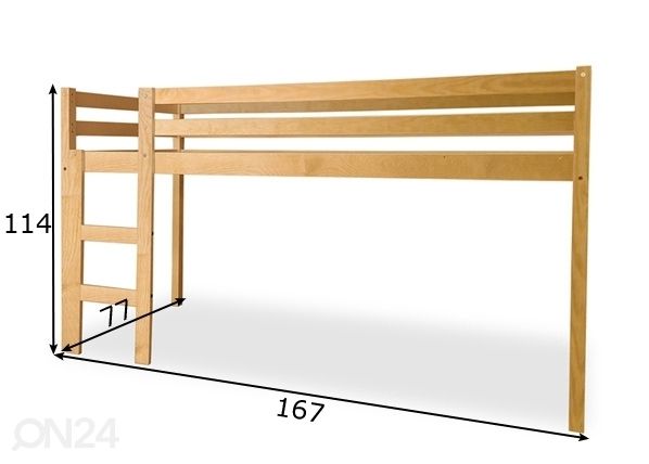Puoliparvisänky, koivu 70x160 cm mitat