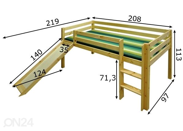 Puoliparvisänky , mänty 90x200 cm mitat