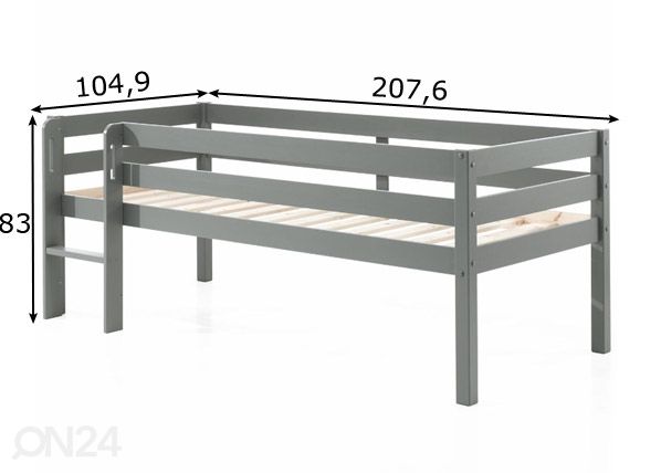 Puoliparvisänky Pino 90x200 cm, harmaa mitat