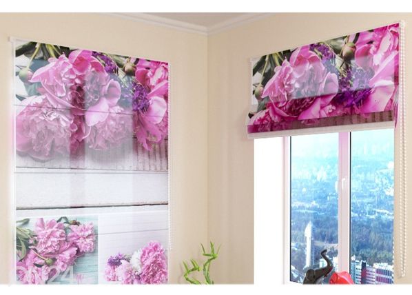 Puolipimentävä laskosverho Collage of peonies 100x120 cm