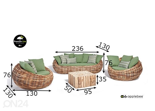 Puutarhakalusteet Cocoon mitat