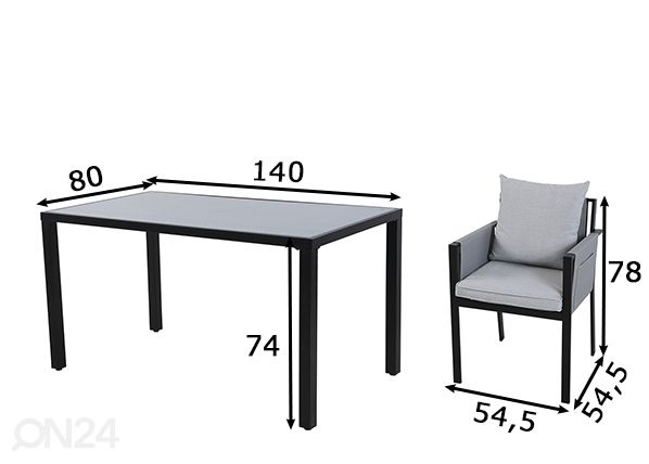 Puutarhakalusteet harmaa/ musta mitat