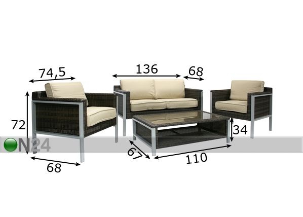 Puutarhakalusteet WICKER mitat