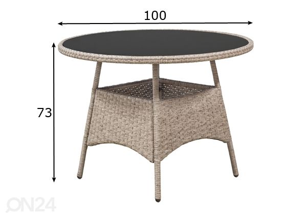Puutarhapöytä Ø 100 cm mitat