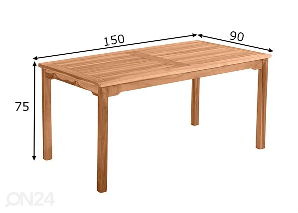 Puutarhapöytä 150x90 cm mitat