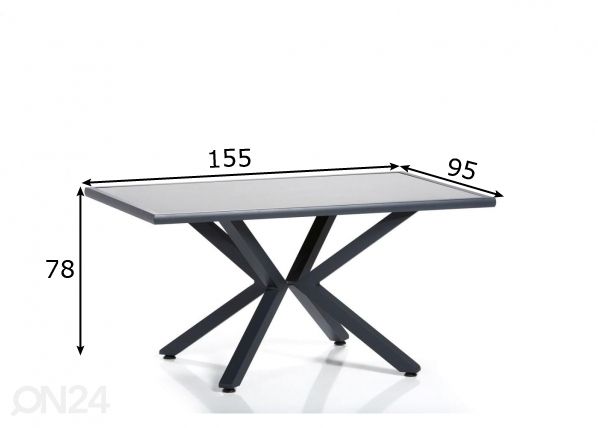 Puutarhapöytä 95x155 cm mitat