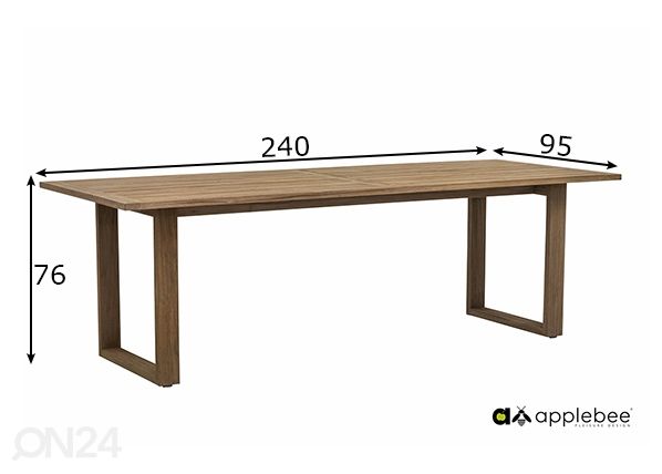 Puutarhapöytä Antigua 240x95 cm mitat